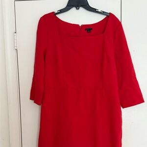 Ann Taylor Bold Red Dress square Neck long sleeve size 16